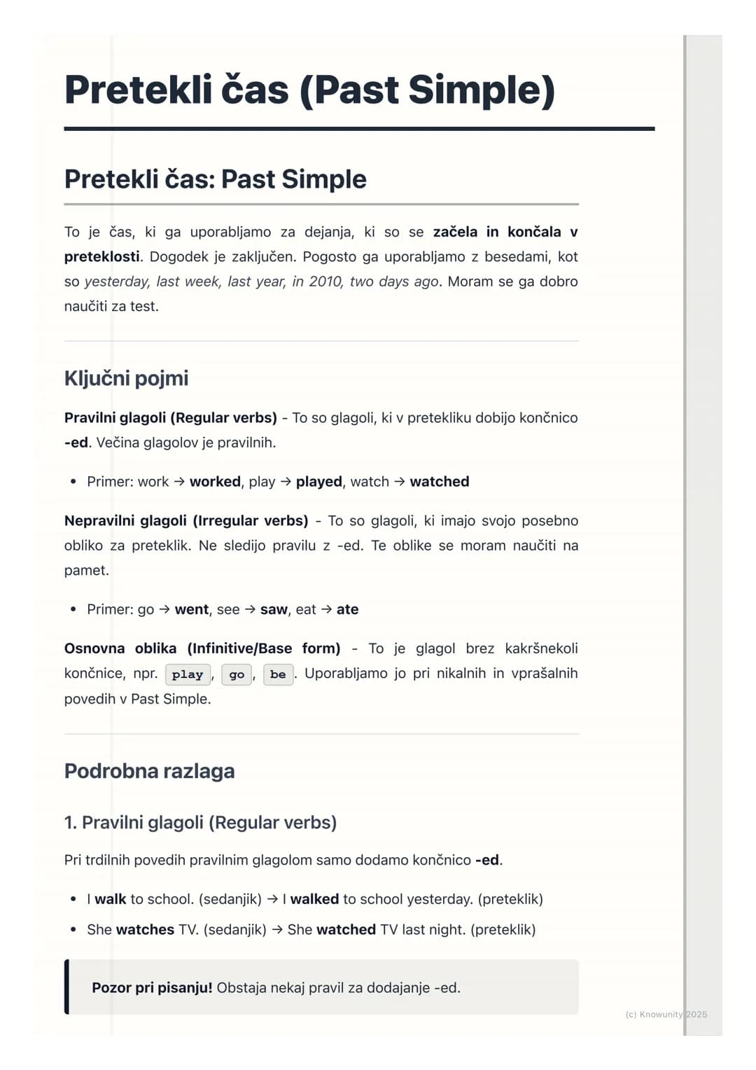 # Pretekli čas (Past Simple)

Pretekli čas: Past Simple

To je čas, ki ga uporabljamo za dejanja, ki so se začela in končala v
preteklosti. 