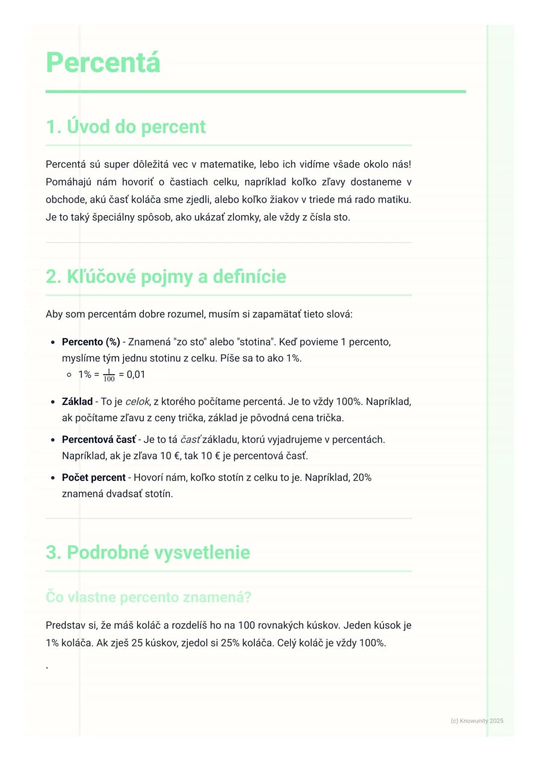 # Percentá

1. Úvod do percent

Percentá sú super dôležitá vec v matematike, lebo ich vidíme všade okolo nás!
Pomáhajú nám hovoriť o častiac