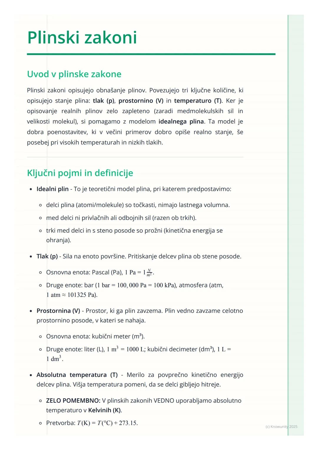 # Plinski zakoni

Uvod v plinske zakone

Plinski zakoni opisujejo obnašanje plinov. Povezujejo tri ključne količine, ki
opisujejo stanje pli
