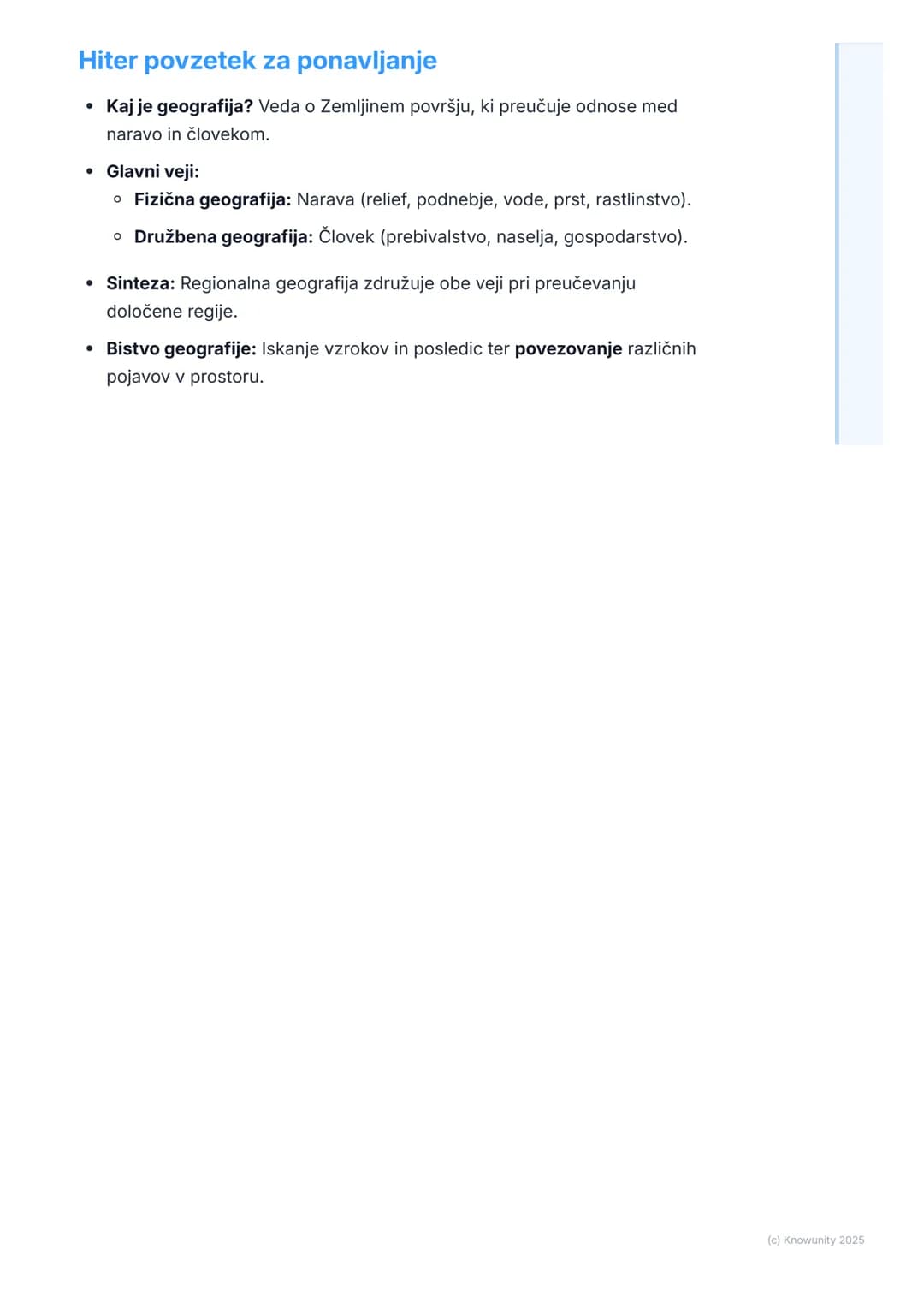 # Kaj je geografija?

Kaj je geografija?

Geografija je veda, ki preučuje Zemljino površje. Ampak to ni samo
opisovanje, kje so kakšne gore 