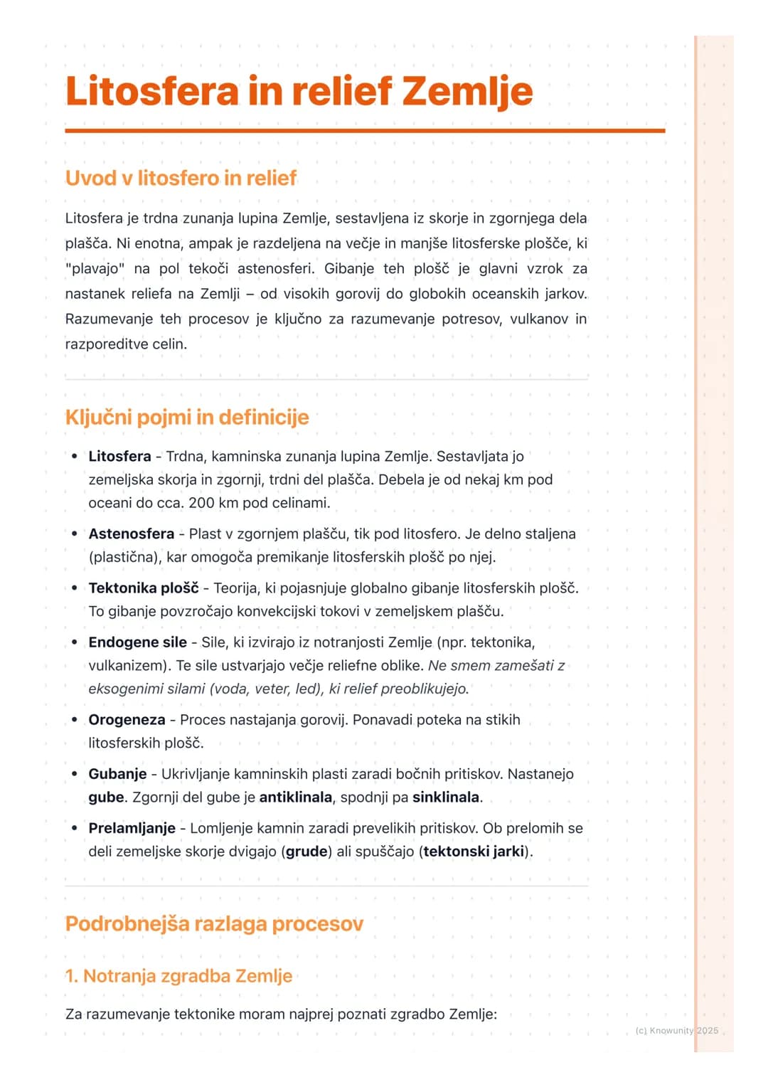 # Litosfera in relief Zemlje
Uvod v litosfero in relief
Litosfera je trdna zunanja lupina Zemlje, sestavljena iz skorje in zgornjega dela